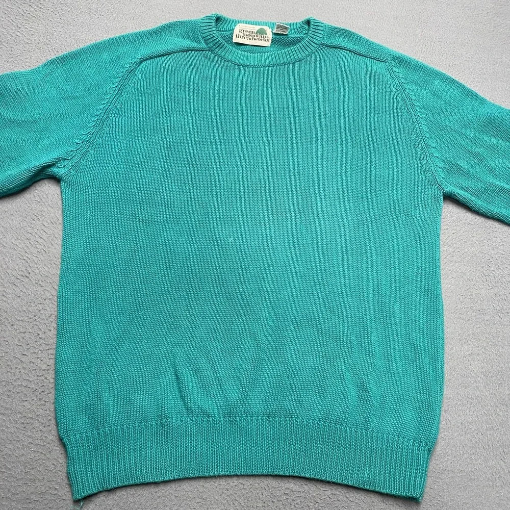 VTG Green Mountain Threadworks Sweater Mens Large Green Crew Neck Cotton 90s y2k